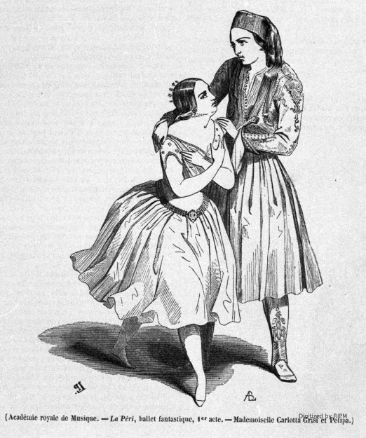 Académie royale de Musique. —<em>La Péri</em>, ballet fantastique, 1er acte. — Mademoiselle Carlotta Grisi et Petipa.