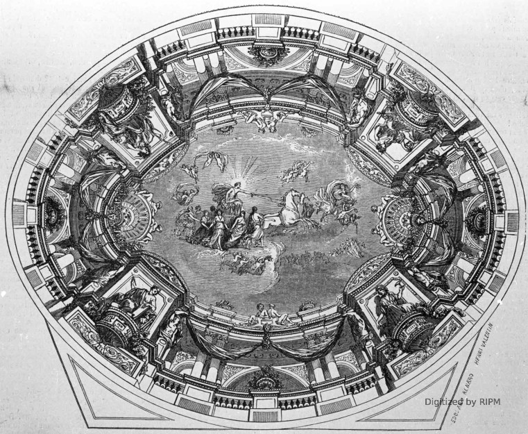 Théâtre-Historique. — Plafond de la salle. Décoration composée et exécutée par MM. Séchan, Diéterle et Despléchin.