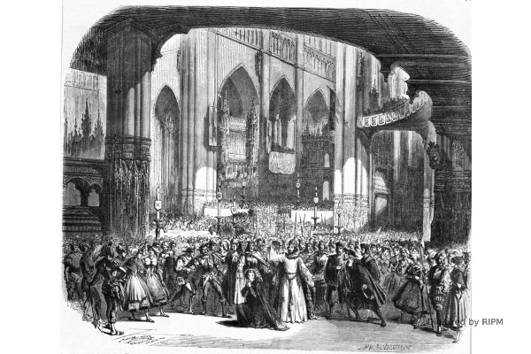 Théâtre de l’Opéra. — Le <em>Prophète</em>, 4e acte. — Couronnement de Jean de Leyde dans la cathédrale de Munster ;  — décoration de M. Cambon.