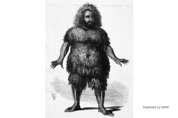 Théâtre de la Reine, à Londres. — <em>La Tempesta</em>, opéra de Scribe et Halévy. La-blache, rôle de Caliban, d’après un croquis de M. Régnier, de la Comédie française.