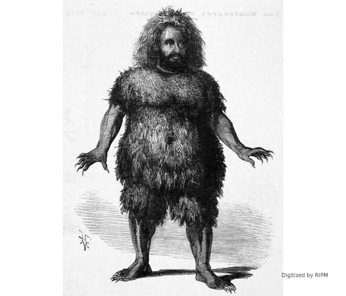 Théâtre de la Reine, à Londres. — <em>La Tempesta</em>, opéra de Scribe et Halévy. La-blache, rôle de Caliban, d’après un croquis de M. Régnier, de la Comédie française.