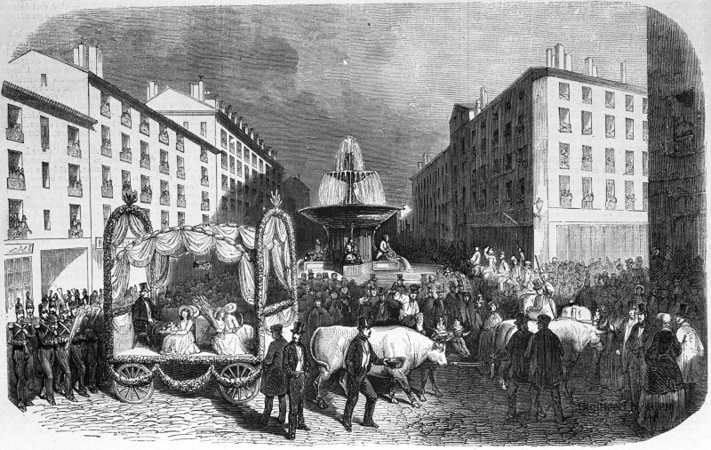 Fête annuelle des bouviers célébrée à Grenoble le 23 janvier, d’après un croquis de M. Gustave Vallier.