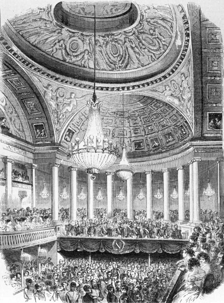 Représentation sur le théâtre des Tuileries, le 12 mai 1852. — Dessin de Valentin ;  gravure de Best, Hotelin et Cie.