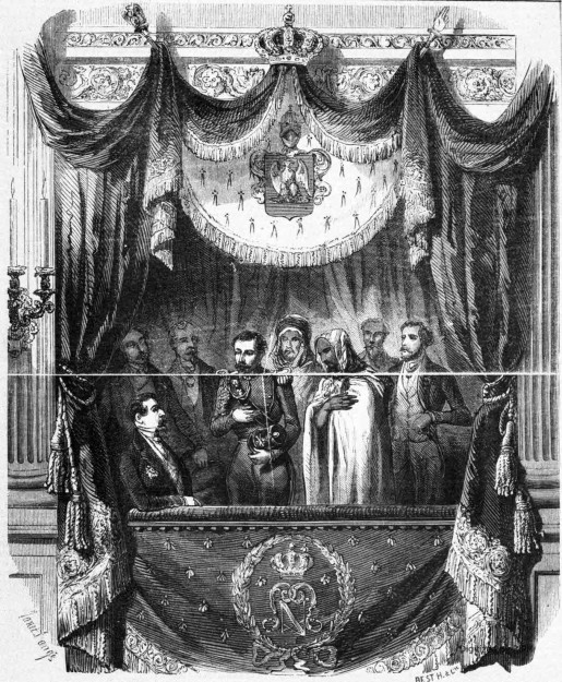 Abd-el-Kader rendant visite au Prince-Président, dans sa loge, à la représentation extraordinaire donnée à l’Opéra, le 28 octobre 1852.