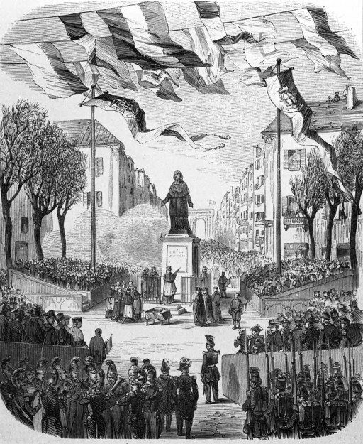 Inauguration de la statue de l’évêque Belzunce, à Marseille, le 28 mars 1853. — D’après MM. Loubon et Roux.