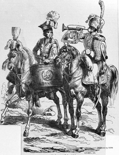 Ancienne garde impériale. Timbaliers des chevau-légers polonais. Trompette des chasseurs à cheval.