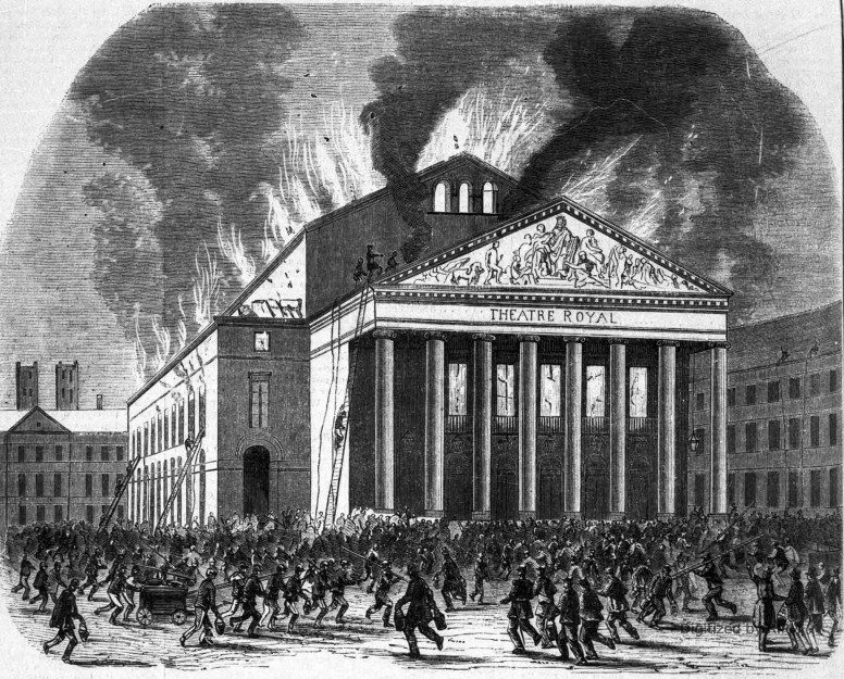 Incendie du théâtre de Bruxelles, le 21 janvier. — Dessin de M. F. Stroobant.
