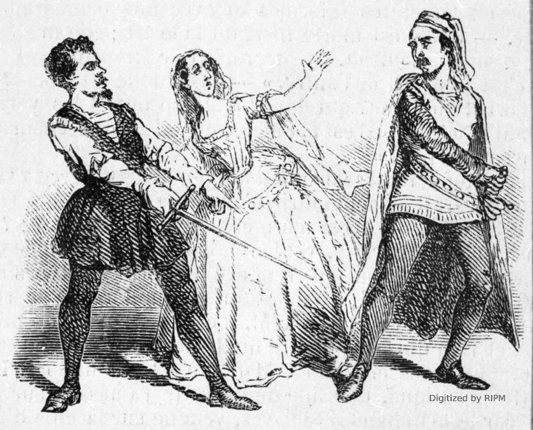 Baucardé, Mme Frezzolini, Graziani (du Théâtre-Italien), dans <em>Il Trovatore</em>.