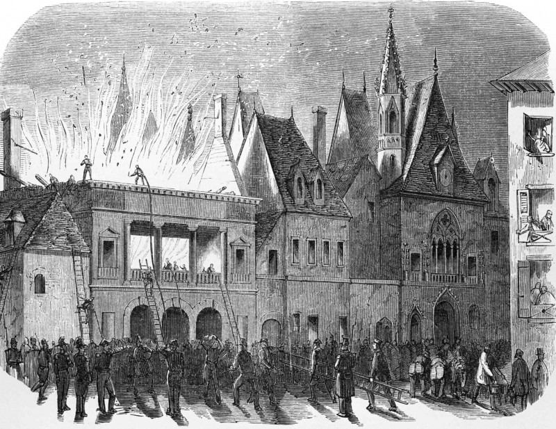 Incendie du théâtre de Bourges. — D’après un croquis de M. Matharel.