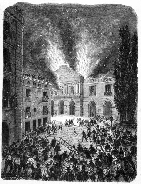 Incendie du Théâtre de Palma. — D’après un dessin de M. Viringue.