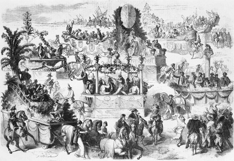 Souvenirs du carnaval de Turin en 1859. — D’après les croquis envoyés par les organisateurs de la mascarade.