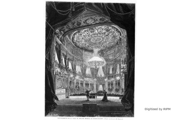 Vue intérieure de la salle du Théâtre impérial de Dolma-Bagchté. — D’après un dessin de M. Hammont.