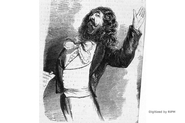 Donnant l’ut dièze comme Tamberlik, mais employant des ficelles ;  passe pour un chanteur usé jusqu’à la corde.