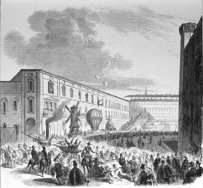 Le carnaval de 1860 à Turin. — [D’après les dessins envoyés par M. C. Teja.]