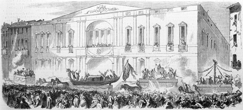 Le carnaval de 1860 à Milan. — D’après les dessins envoyés par M. C. Teja.