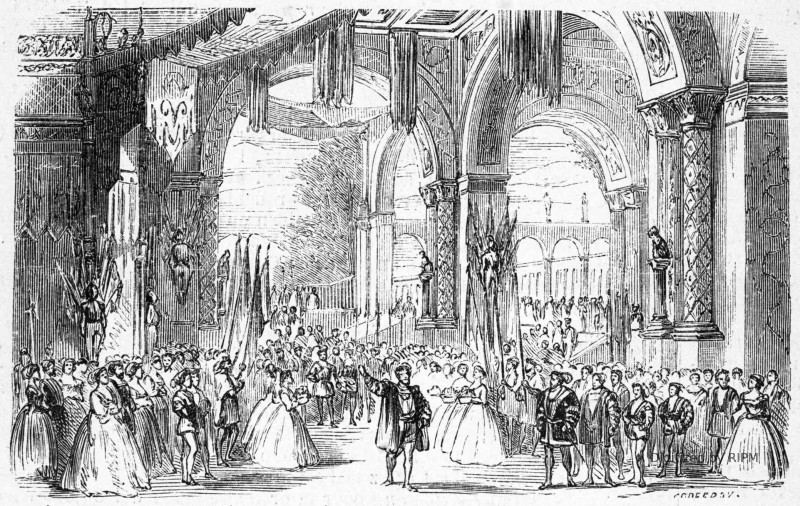 Théâtre de l’Académie impériale de musique. — Pierre de Médicis, opéra. 1er Tableau, le palais Ducal à Pise, par MM. Nolau et Rubé.