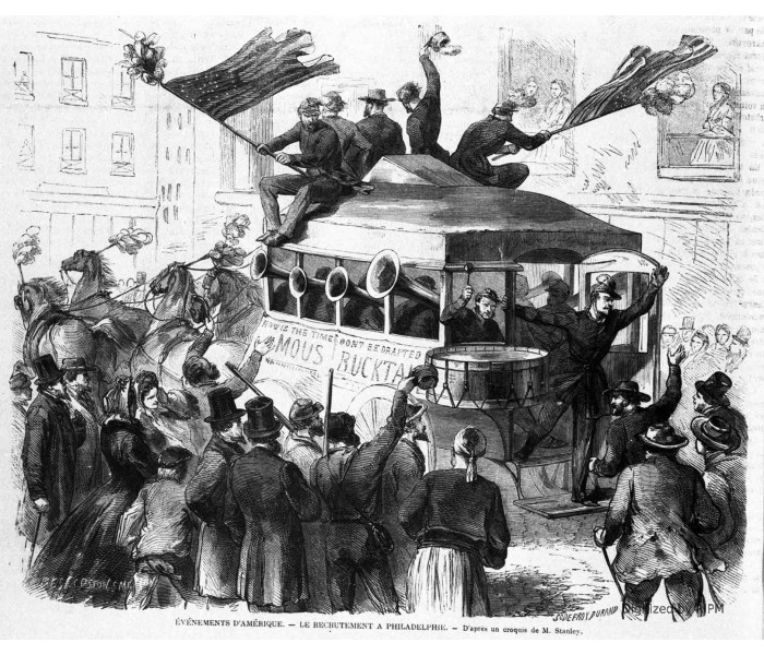 Événements d’Amérique. — Le recrutement à Philadelphie. — D’après un croquis de M. Stanley.