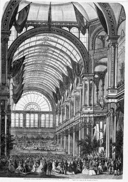 Cérémonie d’inauguration du palais de l’industrie, à Amsterdam. — D’après un croquis de M. Gerardt et Van Es.
