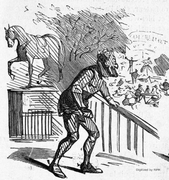 Henri IV descendant de son cheval pour aller prendre un bock au café-concert du Pont-Neuf.