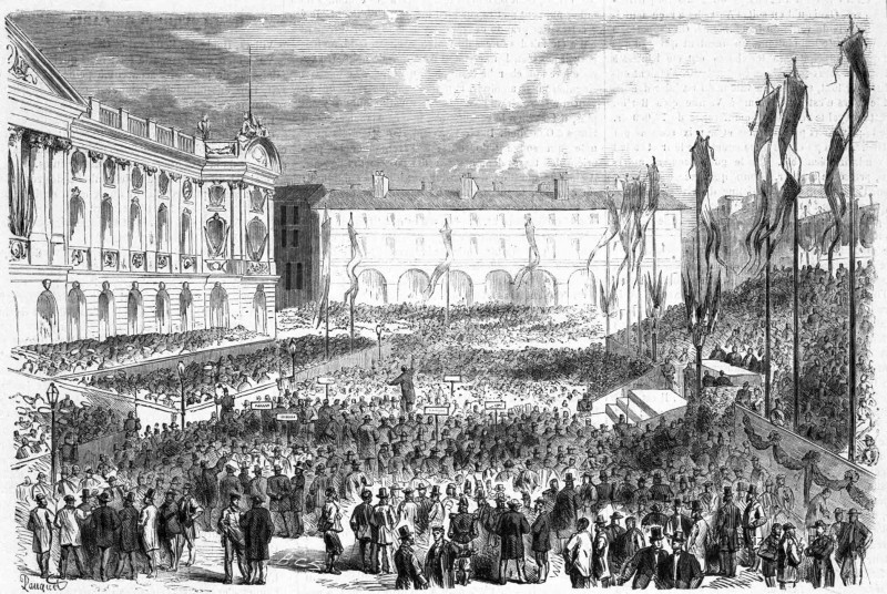 Concours d’Orphéons sur la Place du Capitole ,  à Toulouse. — D’après un dessin de M. Achille Blairzy.