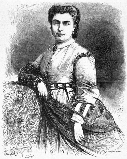 Mlle Grossi, artiste du Théâtre-Impérial Italien. — D’après une photographie de MM. Bayard et Bertall.
