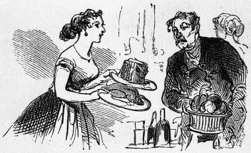 Les accessoires. — Monsieur le régisseur, faudrait faire retaper le pâté pour le déjeuner de Mme la marquise. Voilà trois ans qu’il sert, et le lampiste est resté assis dessus hier toute la soirée.