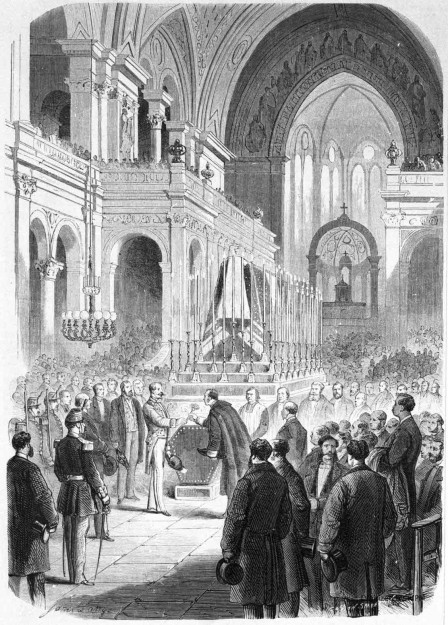 Funérailles de Rossini. — L’aspersion dans l’église de la Sainte-Trinité.