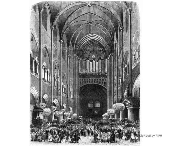 Paris. — Inauguration du nouvel Orgue de Notre-Dame. — D’après un croquis de M. Pignard.