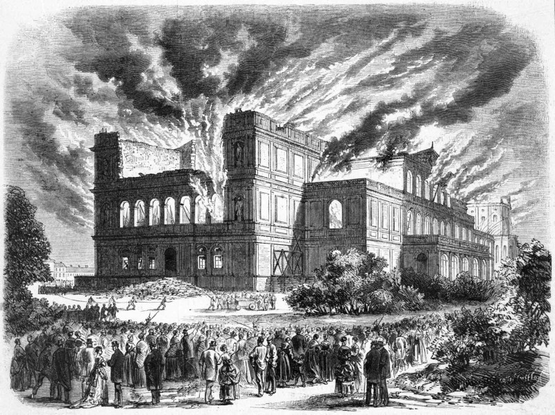 Dresde. Incendie du Théâtre royal dans la nuit du 21 septembre. — D’après un croquis de M. A. Toller.