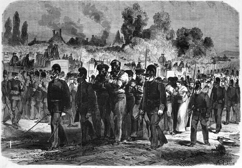 La Guerre. — Un convoi d’habitants de Bazeilles condamnés à mort par les Prussiens.