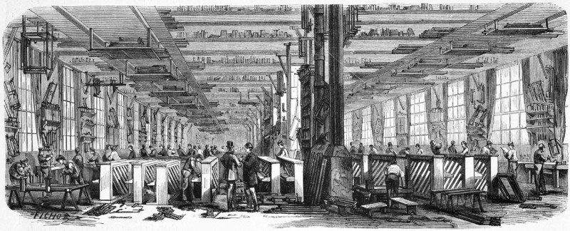 [Manufacture de MM. Pleyel, Wolff et Cie.] Atelier des caissiers-monteurs.