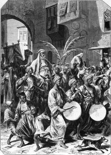 Pèlerinage de la Mecque. — Le retour du pèlerin. — D’après un croquis de M. Darjou.