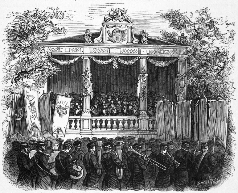 Les fêtes de Rouen. — Tribune du jury pendant l’exécution de la cantate de M. Ambroise Thomas.