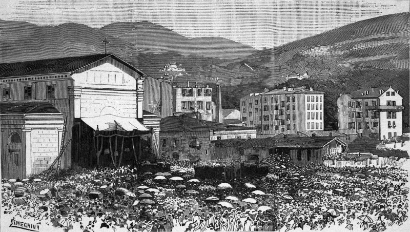 [L’incendie du Théâtre de Nice.] L’enterrement des victimes. D’après les photographies de M. Courret.