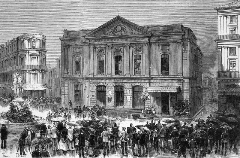 [L’incendie du Théâtre de Montpellier. D’après les photographies de M. Courret.] La façade du Théâtre.