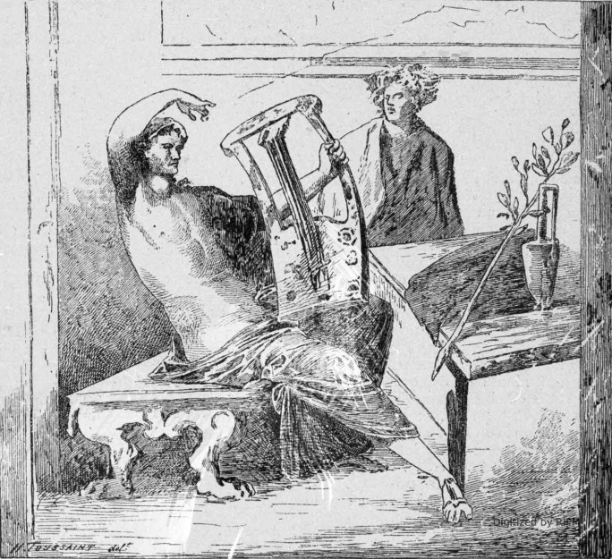 [Les nouvelles fouilles de Pompéi. D’après les photographies communiquées par M. Lazzaro, correspondant particulier de l'Illustration.] Apollon jouant de la lyre. Peinture à fresque.