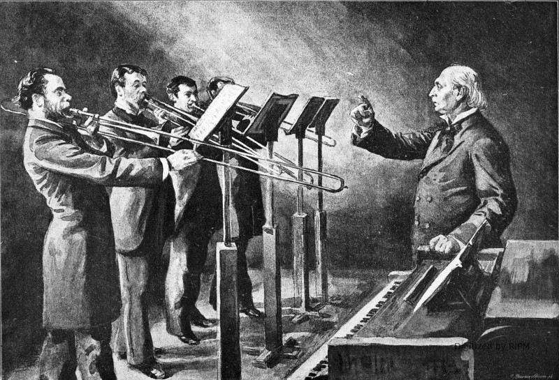 Au conservatoire : Classe de trombone, professeur M. Delisse. Dessin d’après nature de M. Renouard.