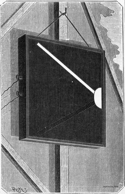 Fig. 2 — Le batteur suspendu à un portant dans la coulisse.