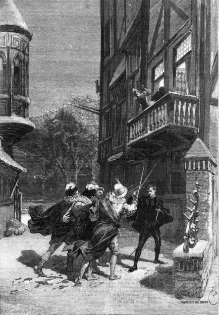 Théâtre de l’Opéra : <em>La Dame de Monsoreau</em>. Le duel. — Décor de M. Poisson.