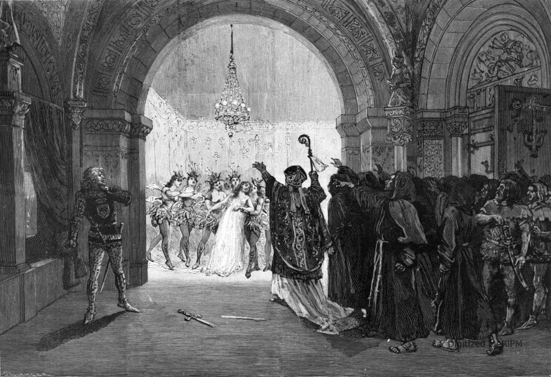 Opéra-Comique. — <em>Esclarmonde</em>, opéra romanesque en 4 actes, paroles de MM. Alfred Blau et Louis de Gramont, musique de J. Massenet. — L’exorcisme (6e tableau).