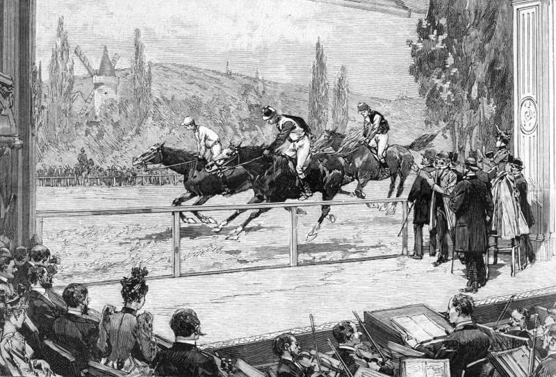 Théâtre des Variétés. — La course de chevaux dans la revue <em>Paris port de mer</em>.