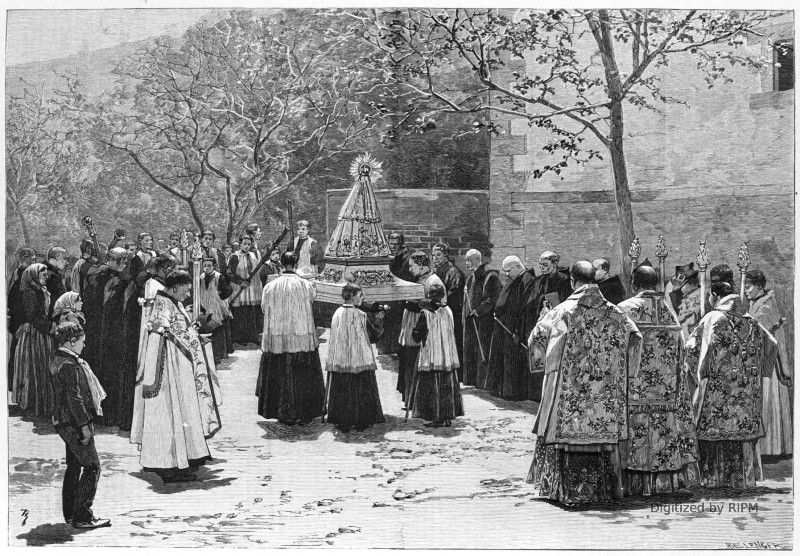 En Espagne. — La Procession de la Vierge noire au monastère de Montserrat. — D’après une photographie de notre correspondant, M. H. Lyonnet.