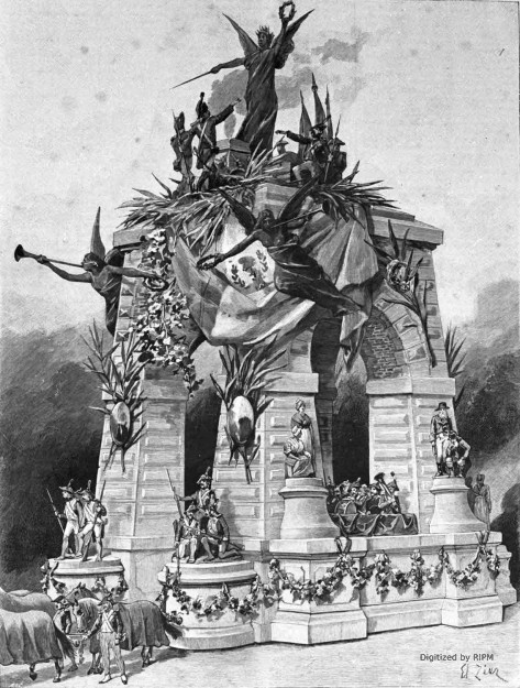 Fêtes du 22 septembre. — Le cortège historique : char du Chant du Départ. D’après la maquette originale de M. Jambon.