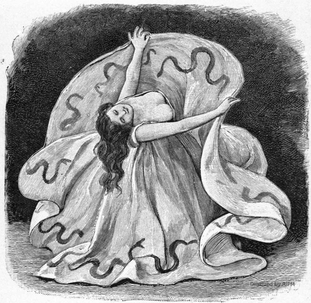 [La danse serpentine. — Mlle Loïe Fuller et ses transformations.] Les serpentins.