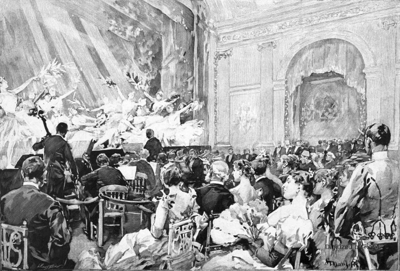 Une soirée au Palais-Bourbon. — Représentation du ballet <em>Psyché et l’Amour</em> dans le grand salon des fêtes.