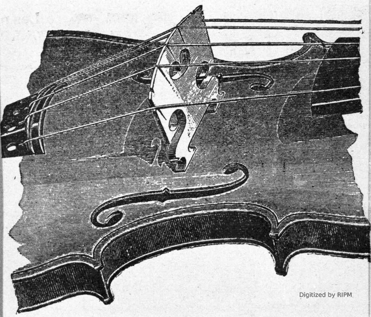 Vue du chevalet permettant d’abaisser à volonté la chanterelle du violon ou l'ut de l’alto.