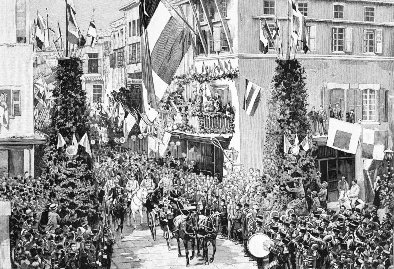Le prince Georges et son escorte arrivant à la place des Monténégrins.