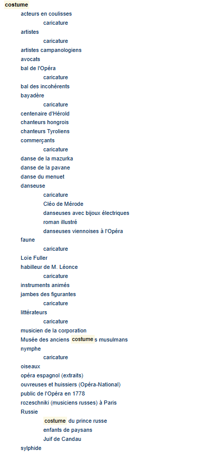 Example of the taxonomy structure for costume