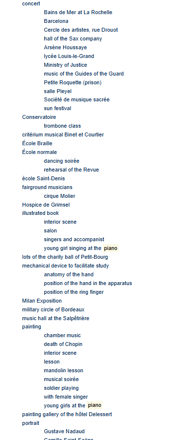 Example of the taxonomy structure for piano, continued